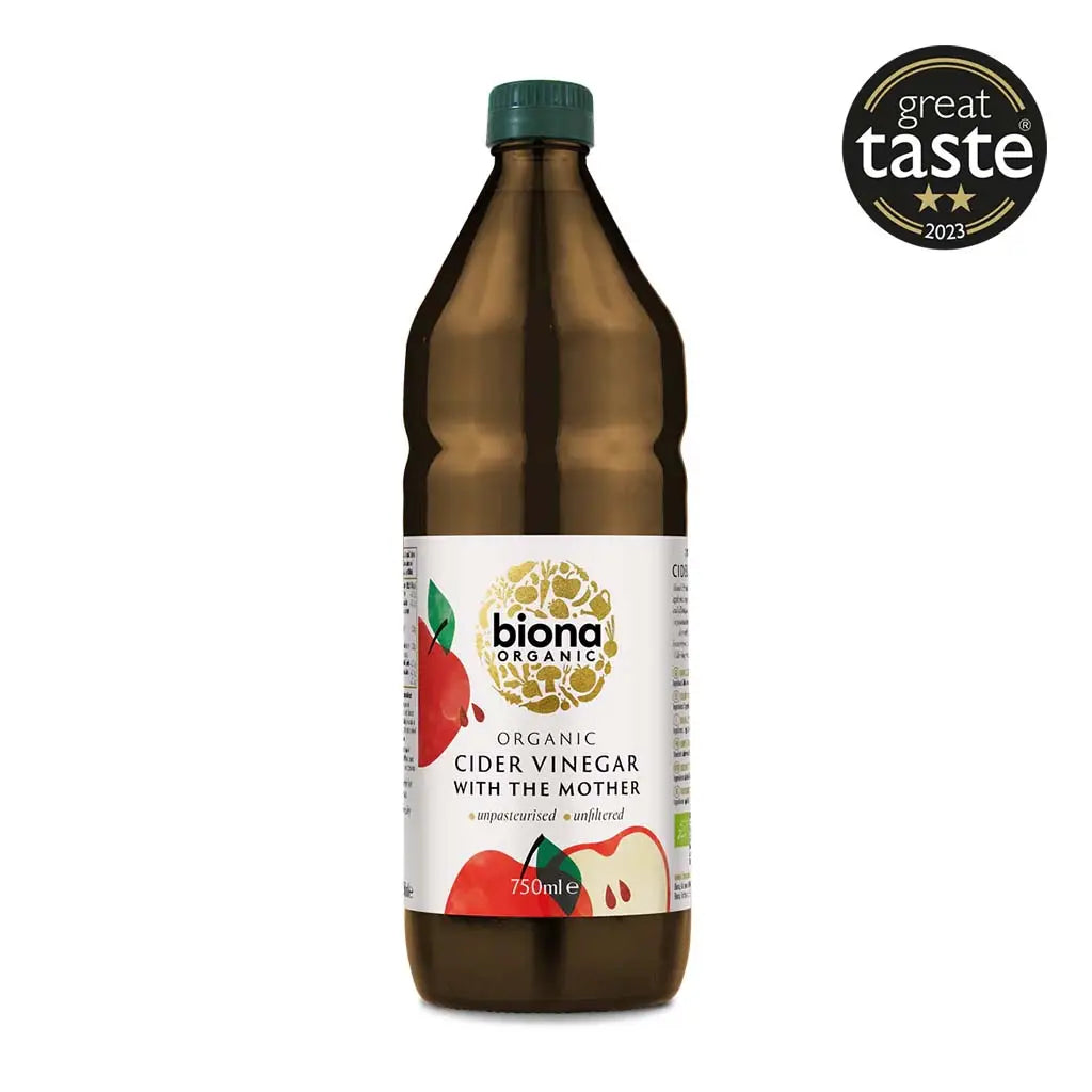 Biona Apple Cider Vinegar with Mother Organic 750ml glass bottle.
