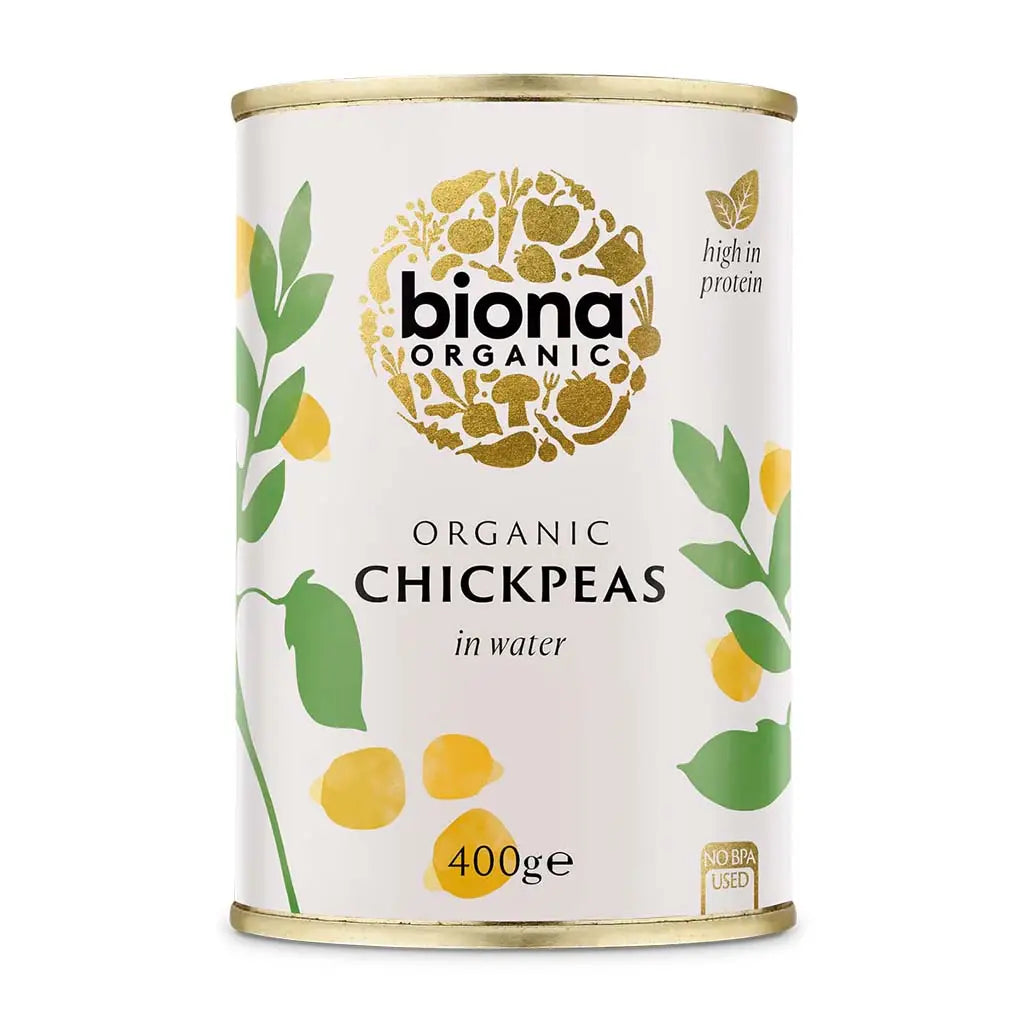 Biona Chickpeas Organic 400g in water BPA free tin.