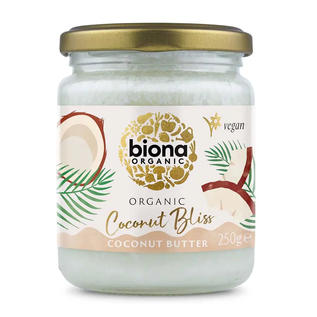 Biona Coconut Bliss Butter Organic 250g glass jar.