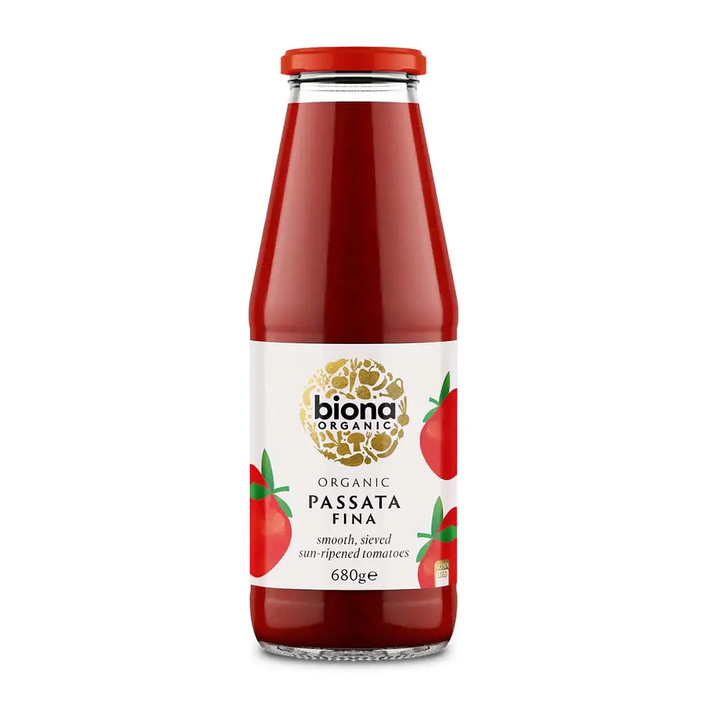 Biona Tomato Passata Fina Organic 680g glass bottle.