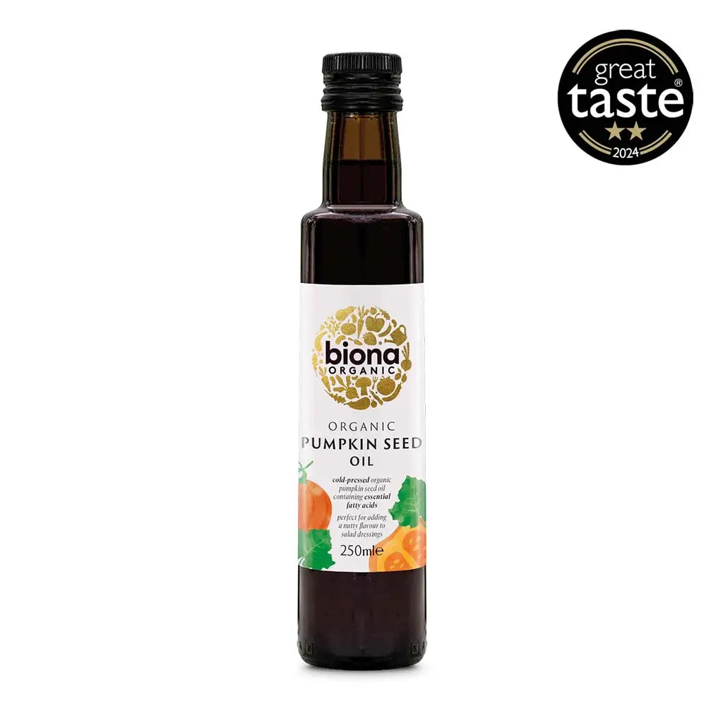 Biona Pumpkin Seed Oil Organic 250ml glass bottle.