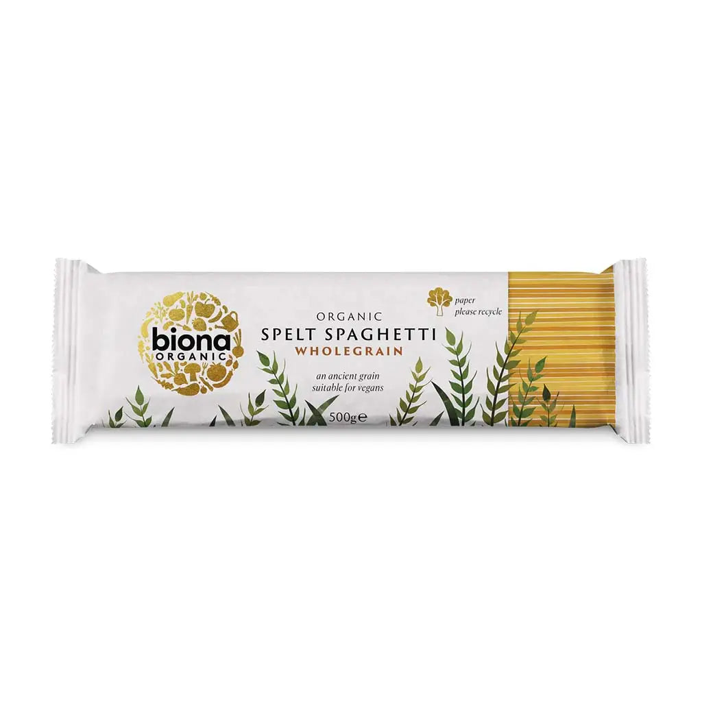 Biona Spelt Wholewheat Spaghetti Organic 500g paper bag.