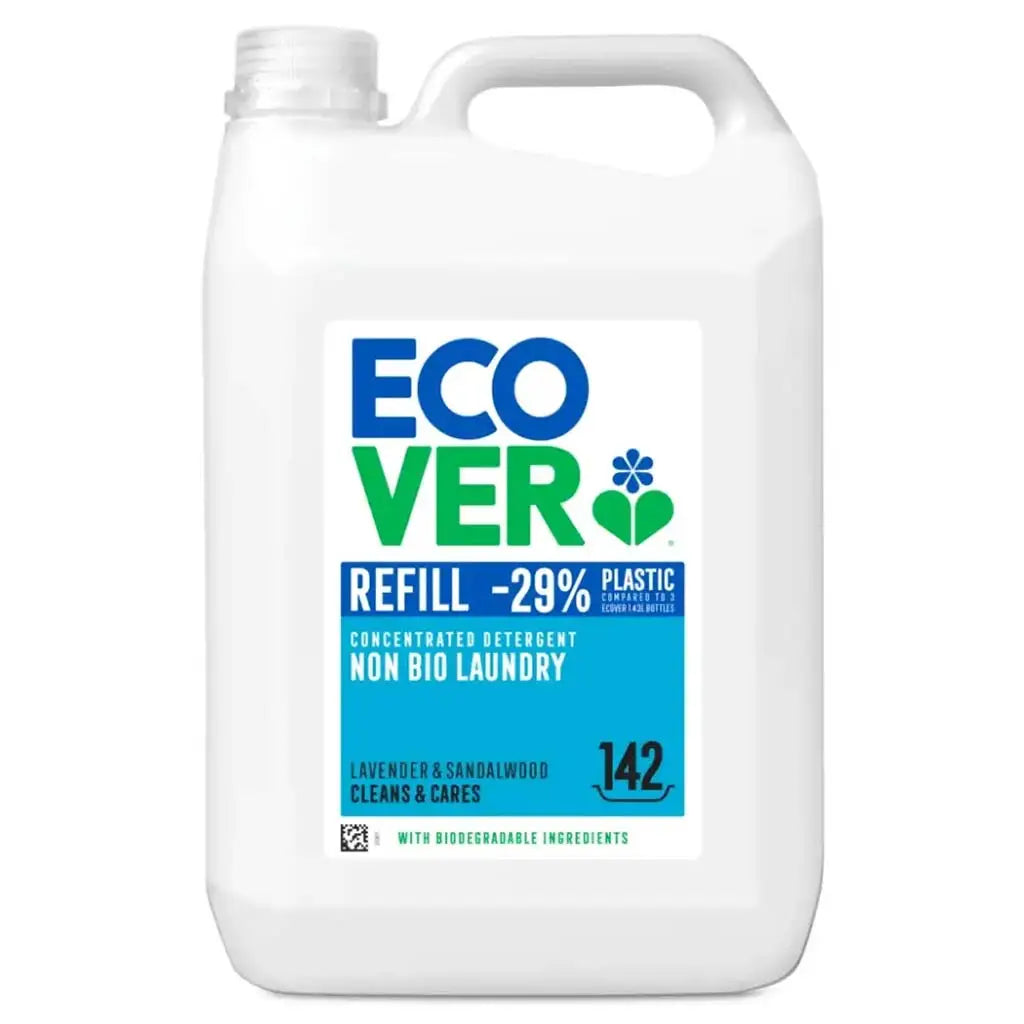 Ecover Non-Bio Concentrated Laundry detergent lavender & sandalwood scented 5 litre refill bottle.