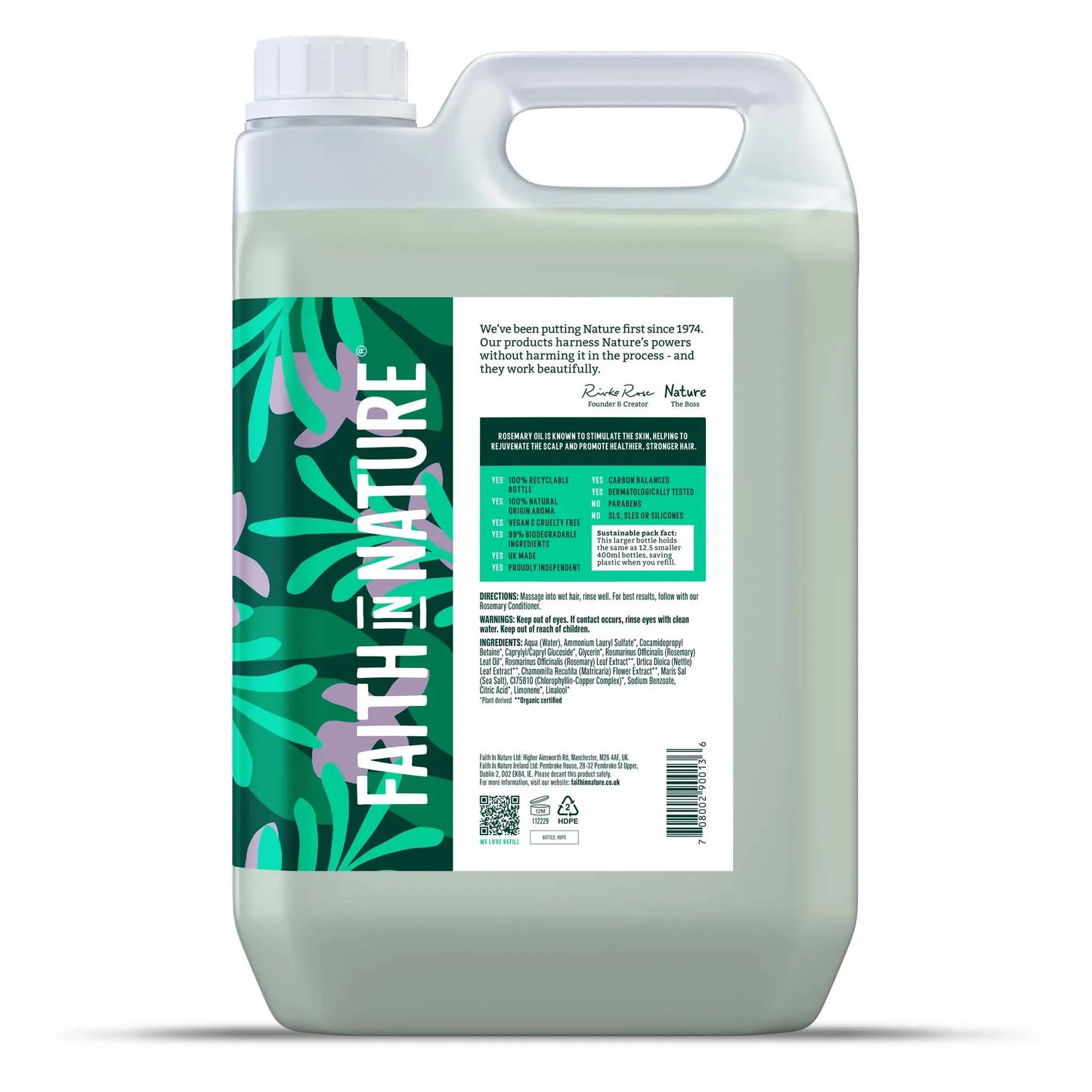 Faith in Nature Rosemary Shampoo - 5L Refill Bottle Side