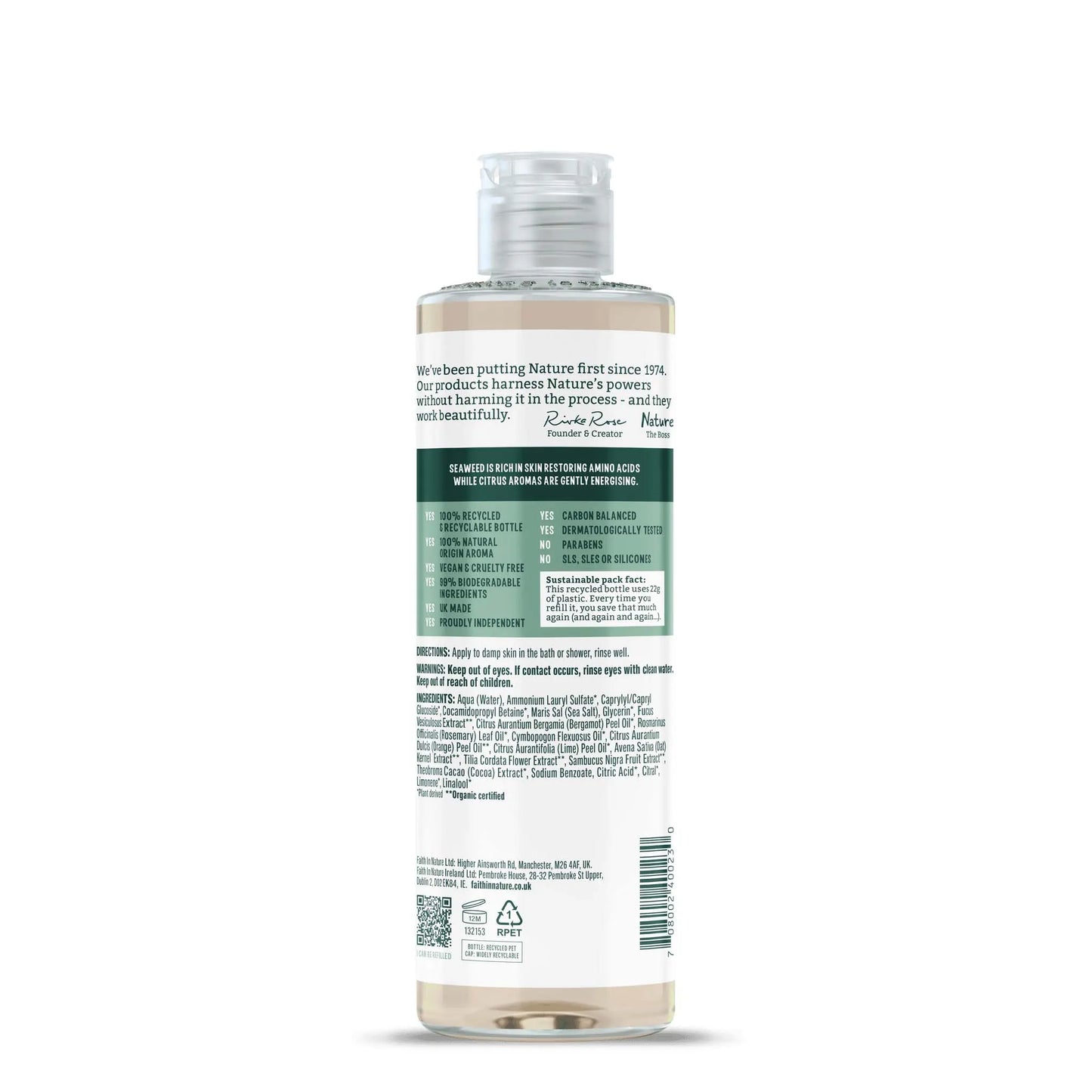 Faith in Nature Seaweed & Citrus Body Wash 400ml Bottle Back