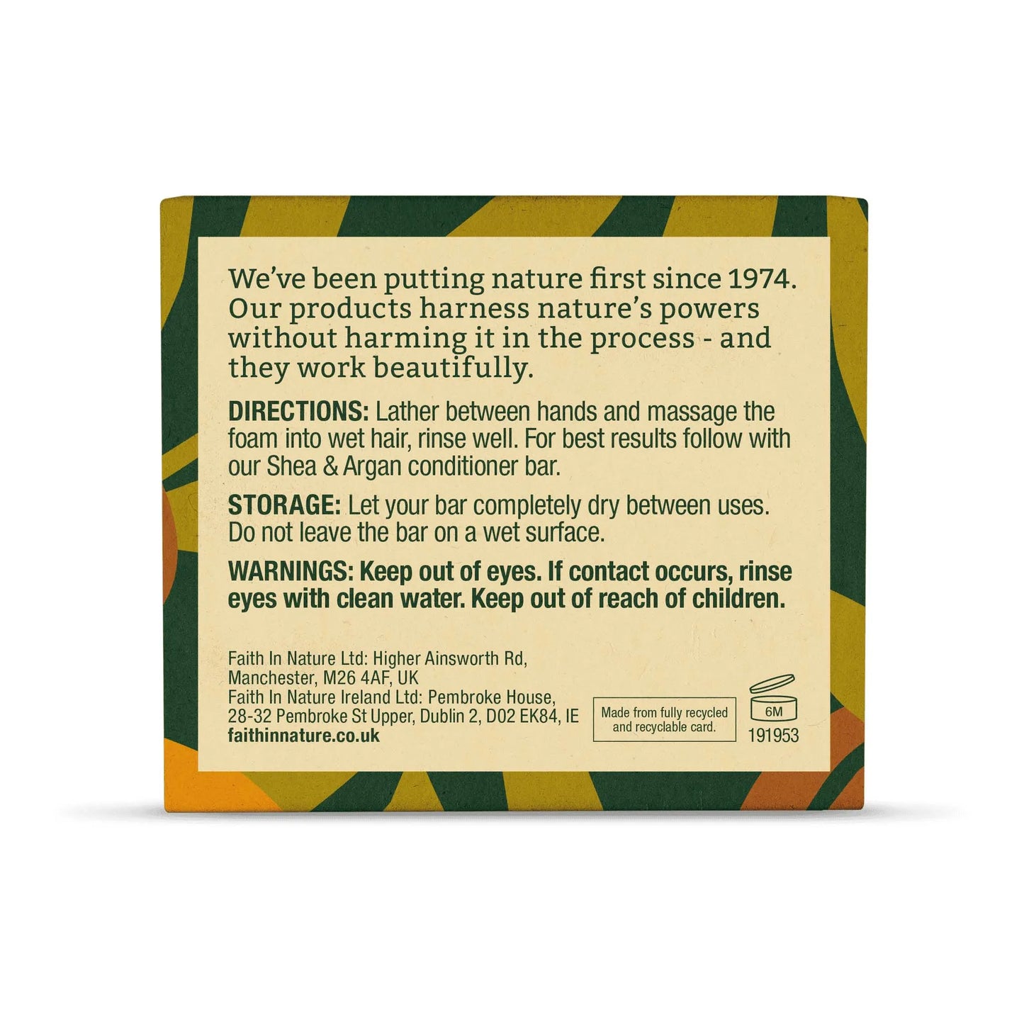 Faith in Nature Shea & Argan Shampoo Bar 85g Box Back