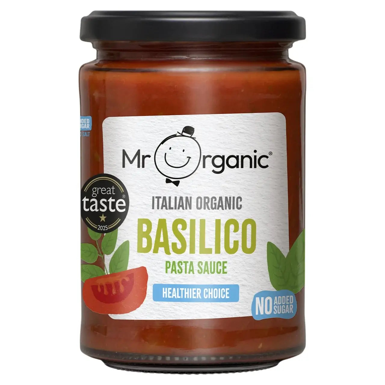 A jar of Mr. Organic Italian Organic Healthier Choice Basilico Pasta Sauce 350g