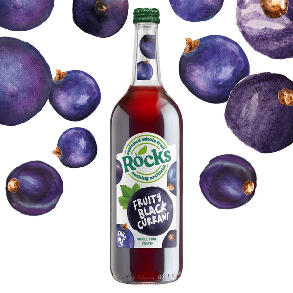 Rocks Fruity Blackcurrant Squash Organic 740ml glass bottle.