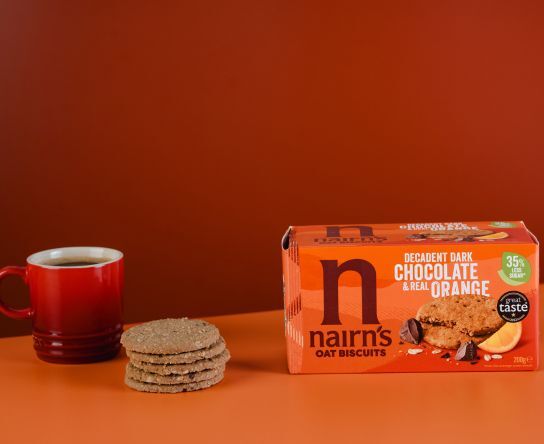 Nairn's Dark Chocolate Orange Oat Biscuits close up