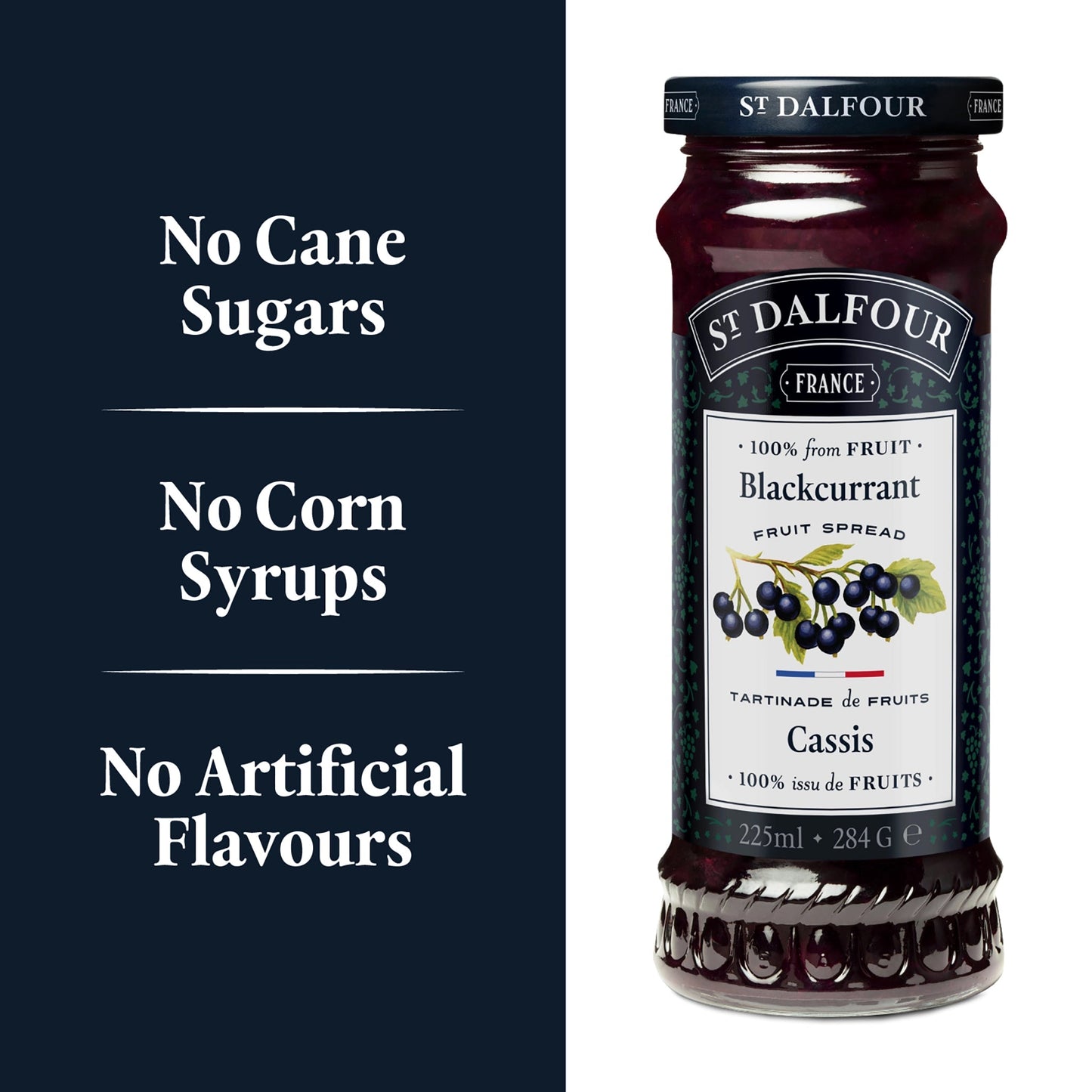 St Dalfour Blackcurrant Preserve ingredient callouts