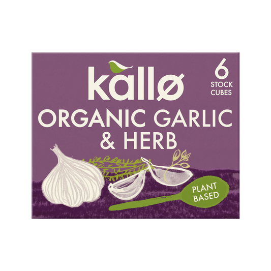Kallo Organic Garlic and Herb Stock Cubes 66g front pack shot