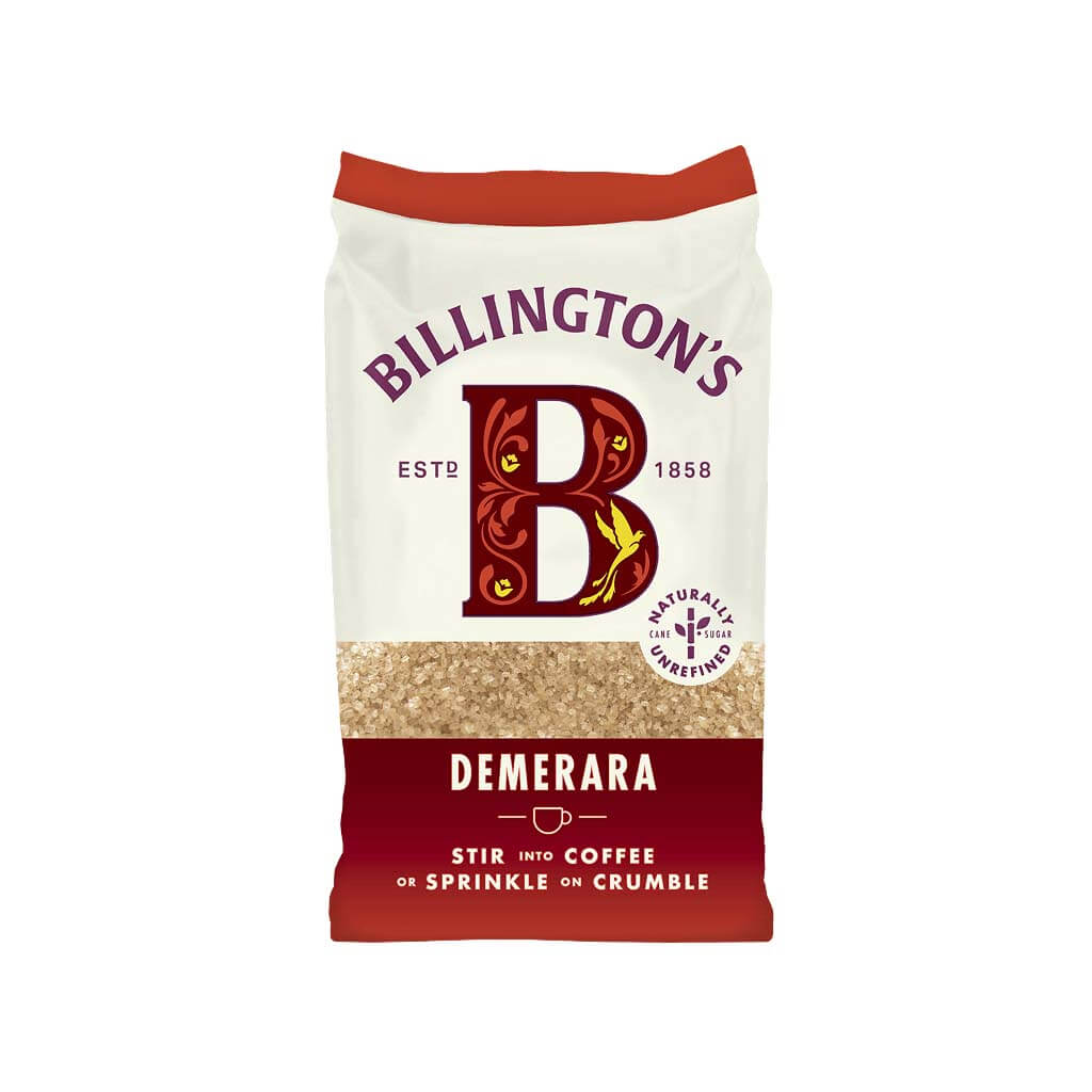 Billington's Brown Demerara unrefined cane sugar 500g. Great for stirring into coffee or sprinkled on crumbles.