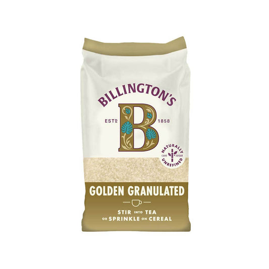 Billington's organic golden granulated cane sugar 500g perfect for stirring into tea or sprinkling on cereal.