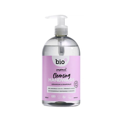 Bio-D Hand Wash Geranium & Grapefruit 500ml Front label bottle.