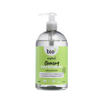 Bio-D Hand Wash Lime & Aloe Vera 500ml Front label bottle.