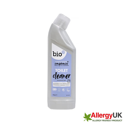 Bio-D Toilet Cleaner Fragrance Free 750ml Front label bottle with Allergy UK friendly logo