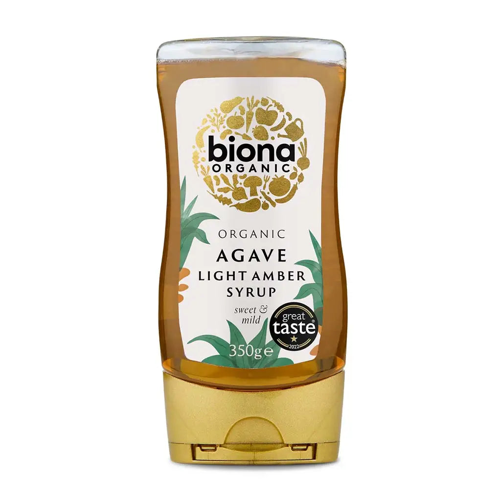 Biona Agave Light Syrup Organic 350g squeeze bottle.