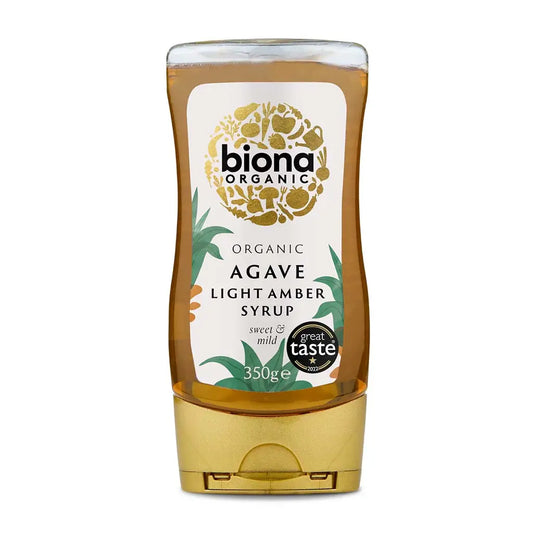 Biona Agave Light Syrup Organic 350g squeeze bottle.