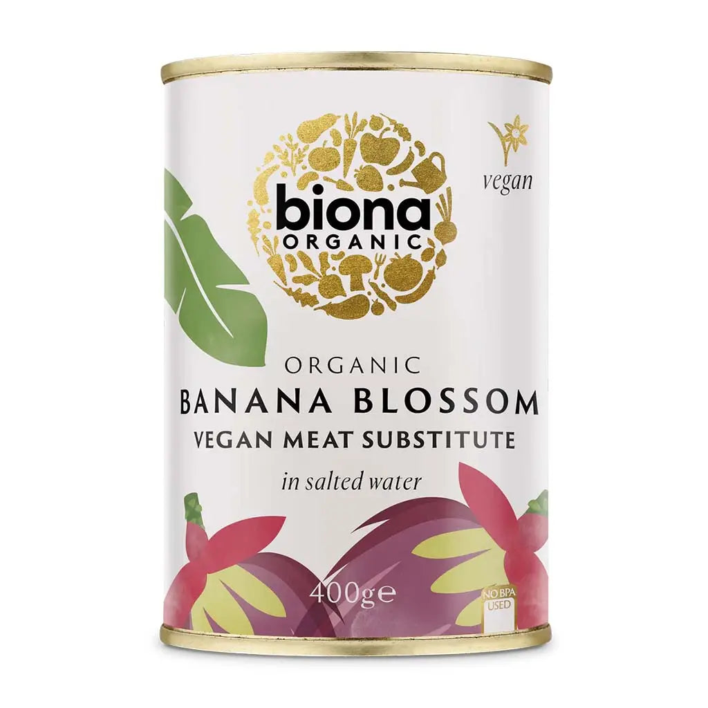 Biona Banana Blossom Organic 400g vegan meat substitute in salted water BPA free tin.