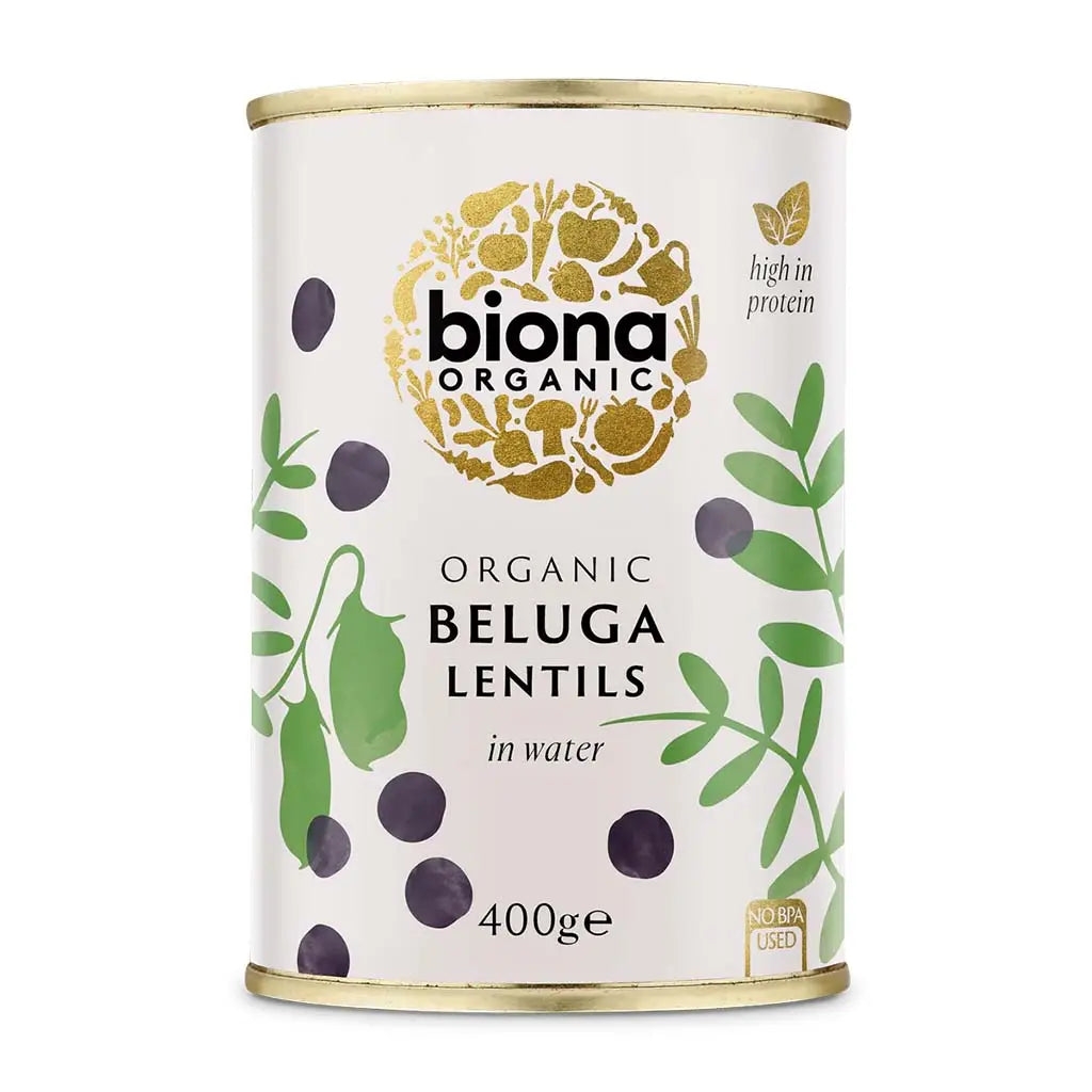 Biona Black Beluga Lentils Organic 400g in water BPA free tin.