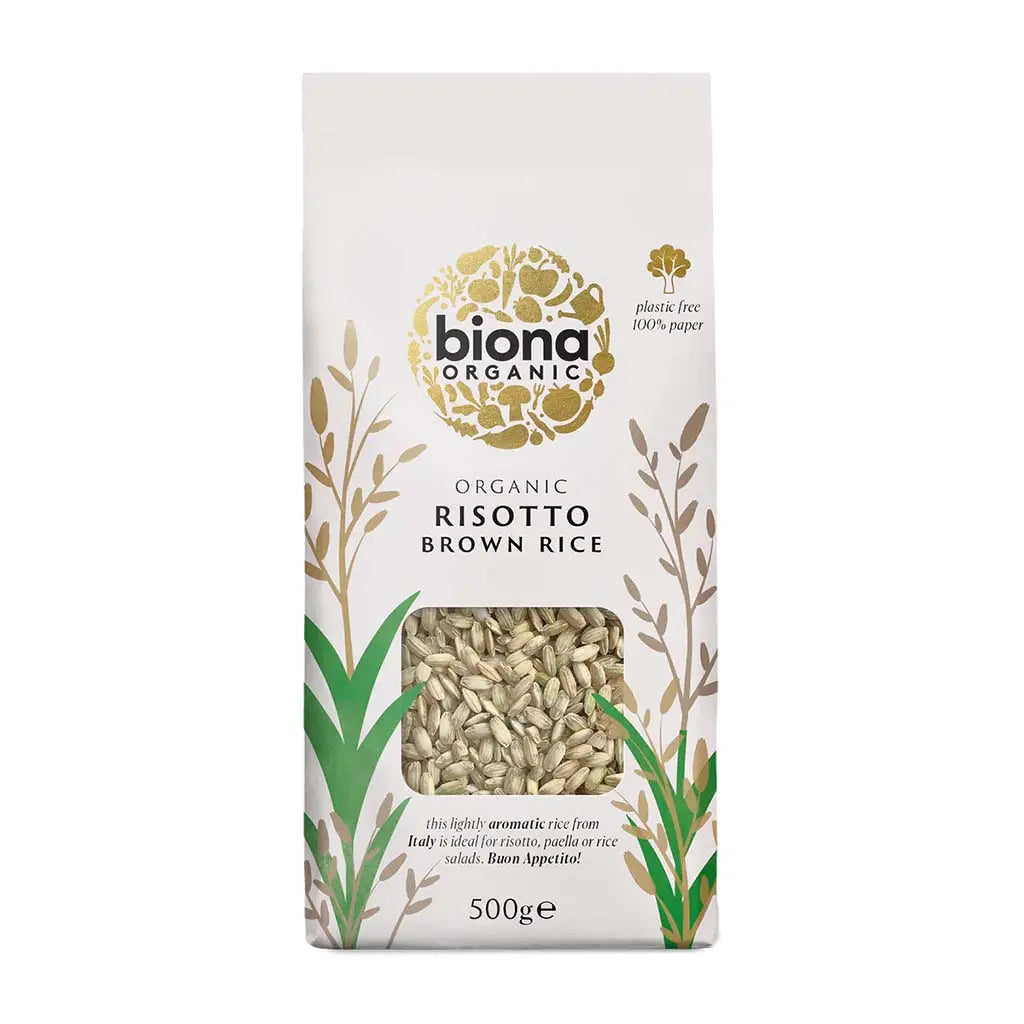 Biona Brown Rice Risotto Organic 500g paper bag.