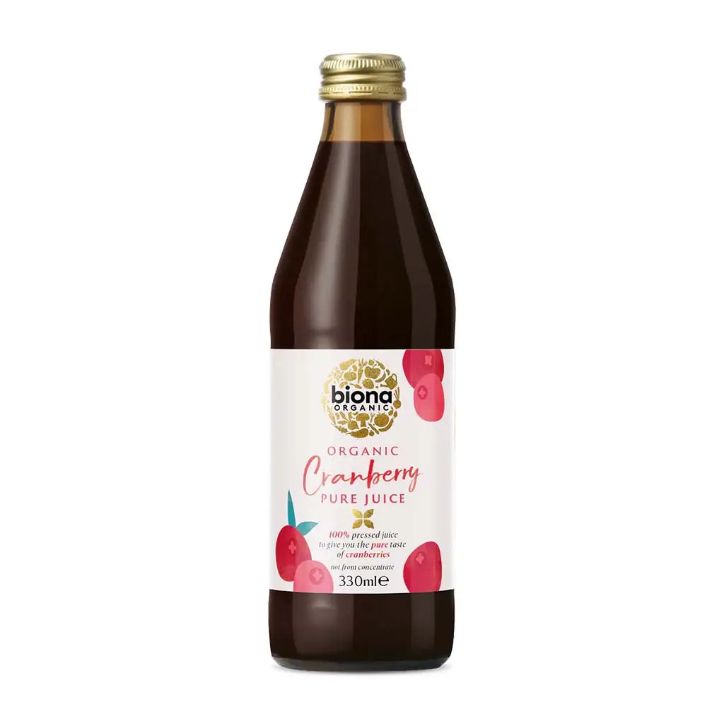 Biona Pure Cranberry Juice Organic 330ml not from concentrate glass bottle.