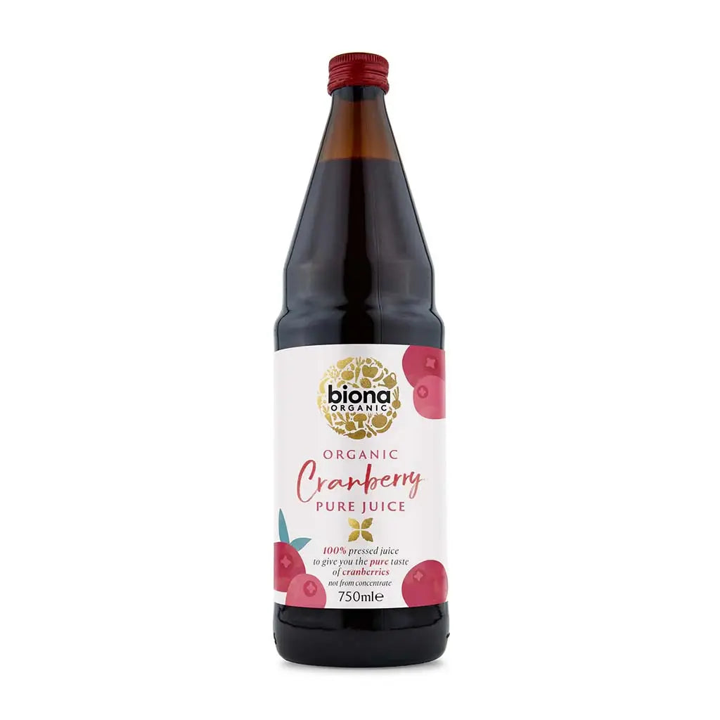 Biona Pure Cranberry Juice Organic 750ml not from concentrate glass bottle.