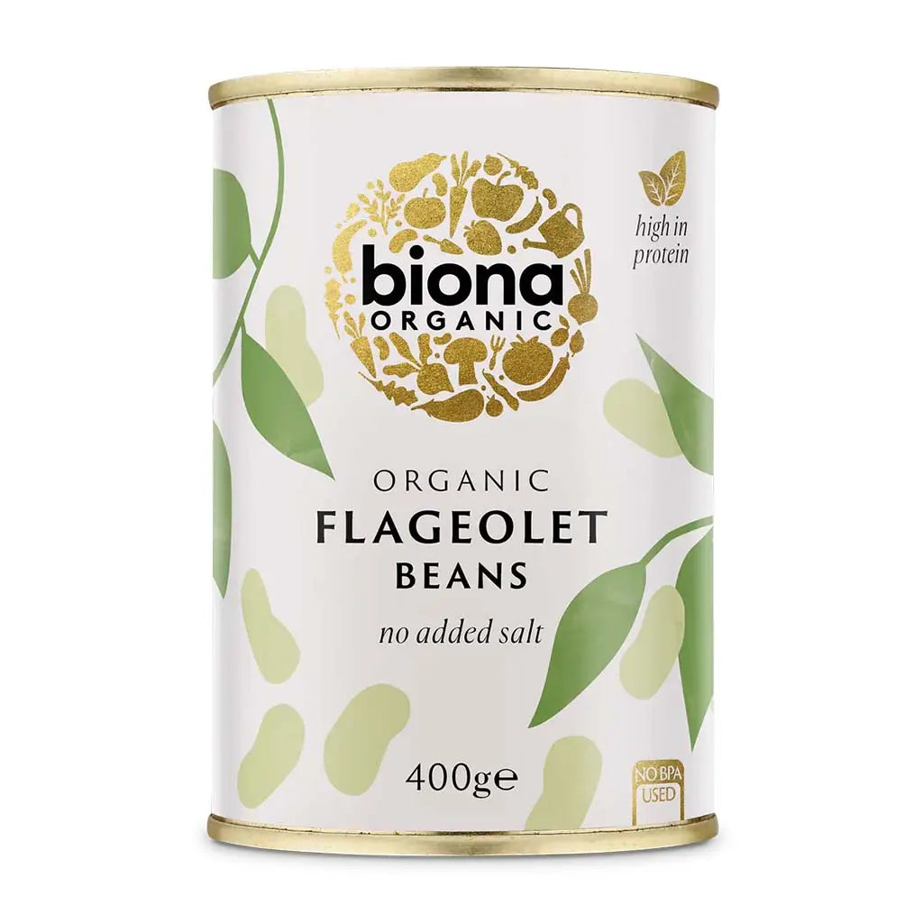Biona Flageolet Beans Organic 400g no added salt BPA free tin.