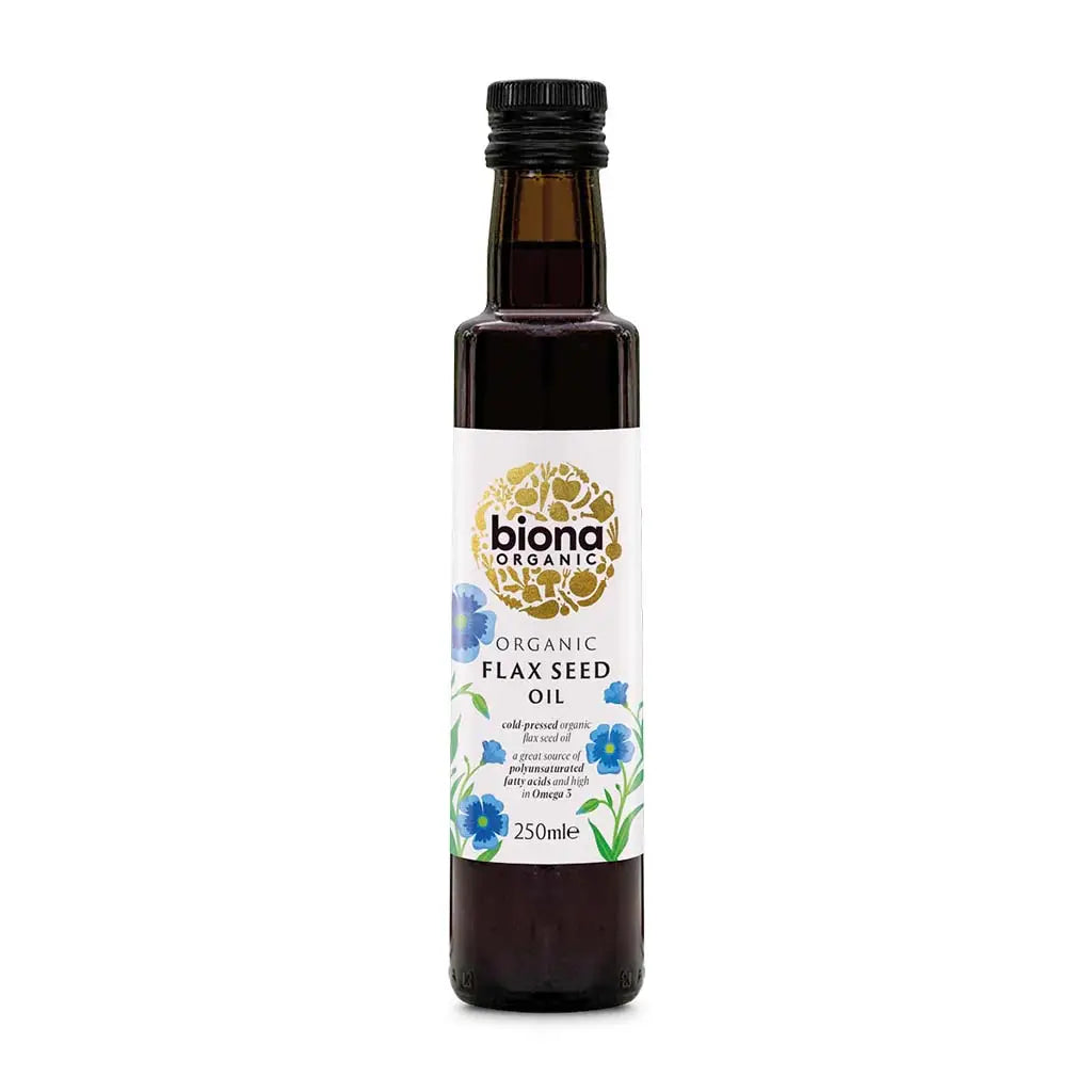 Biona Flax Seed Oil Organic 250ml glass bottle.