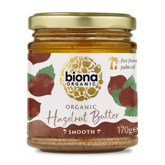 Biona Hazelnut Butter Smooth Organic 170g glass jar.
