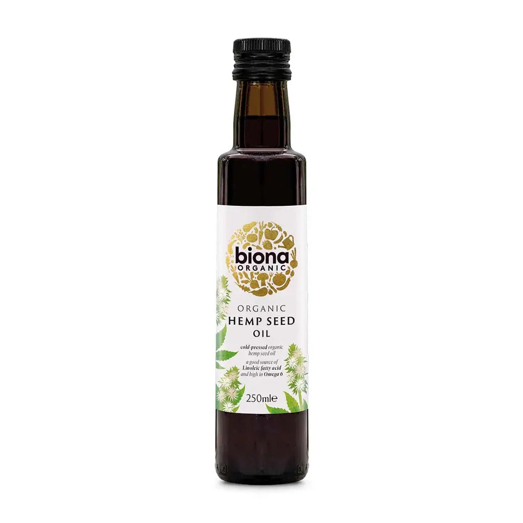 Biona Hemp Seed Oil Organic 250ml glass bottle.