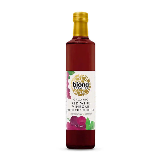 Biona Red Wine Vinegar Organic with the mother 500ml glass bottle.