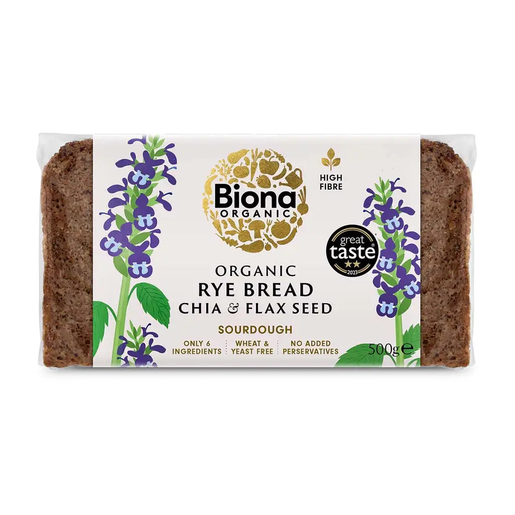 Biona Rye Sourdough Bread with Chia & Flax Seed 500g.