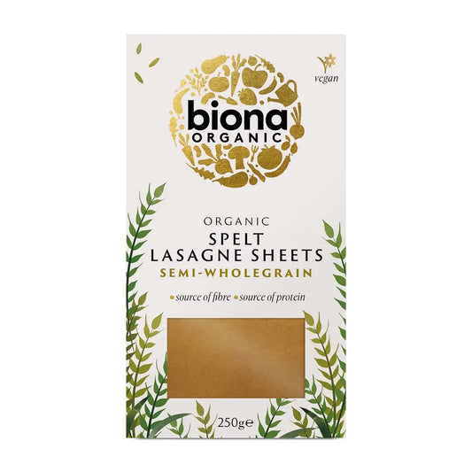 Biona Spelt Lasagne Semi-Wholegrain Organic 250g box.