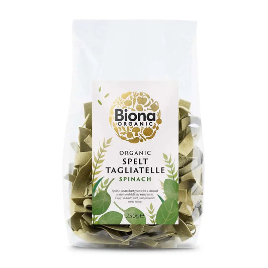Biona Spelt Spinach Tagliatelle Organic 250g bag.