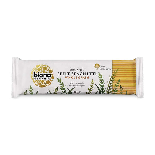 Biona Spelt Wholewheat Spaghetti Organic 500g paper bag.