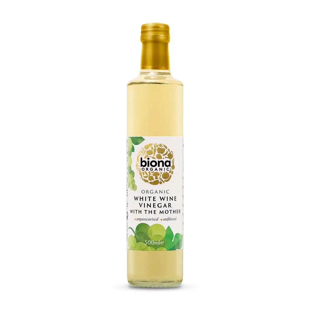 Biona White Wine Vinegar with the mother Organic 500ml glass bottle.