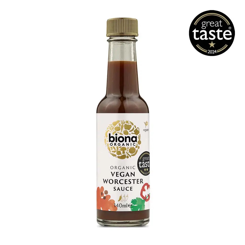 Biona Vegan Worcester Sauce Organic 140ml glass bottle.