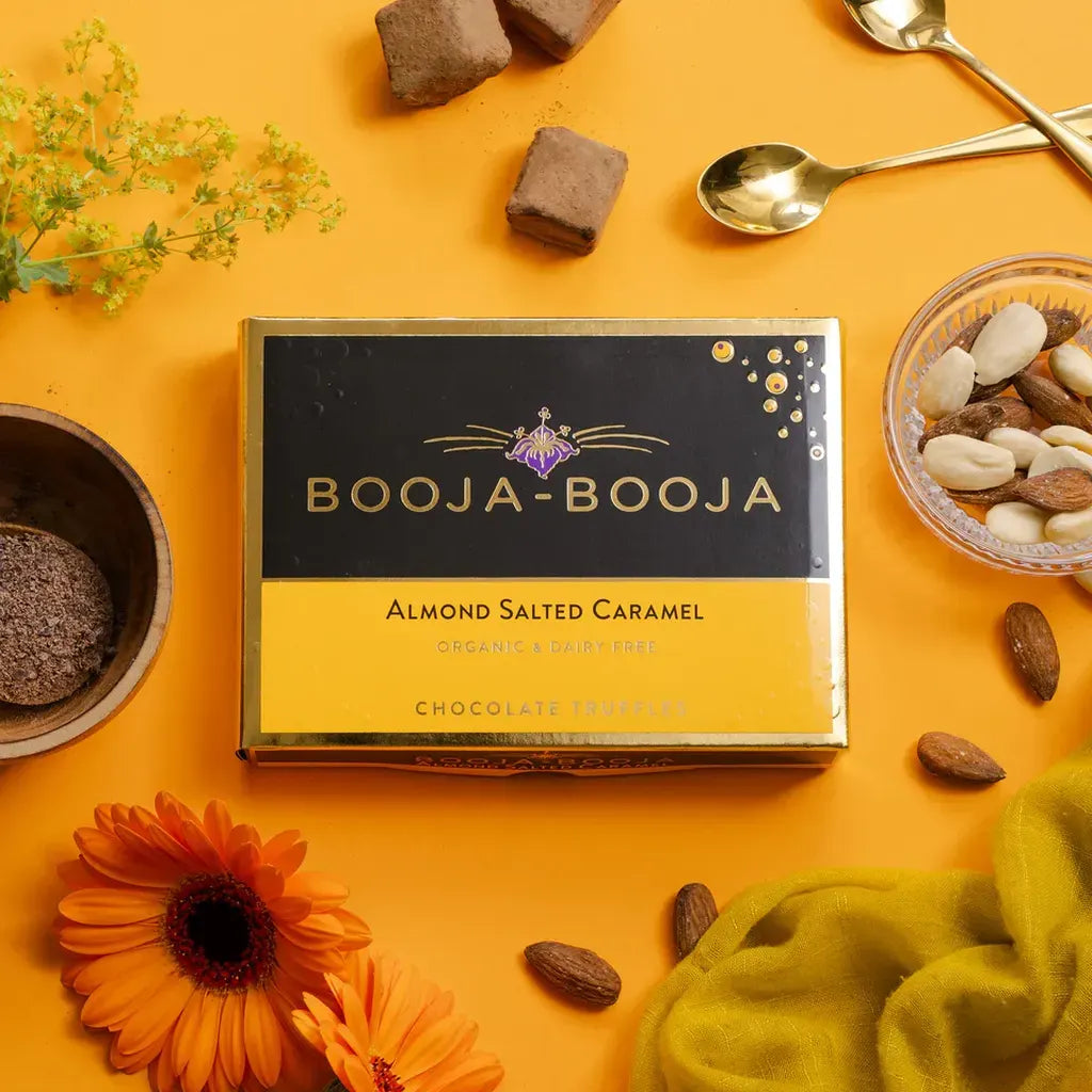 Booja Booja Organic Almond Salted Caramel Eight Truffles Front Lifestyle