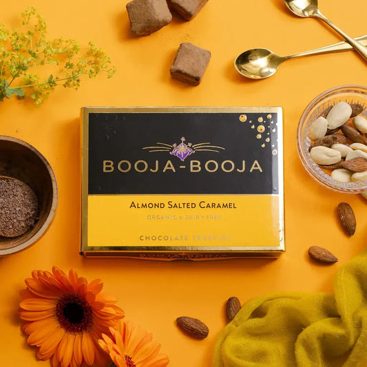Booja Booja Organic Almond Salted Caramel Eight Truffles Front Lifestyle