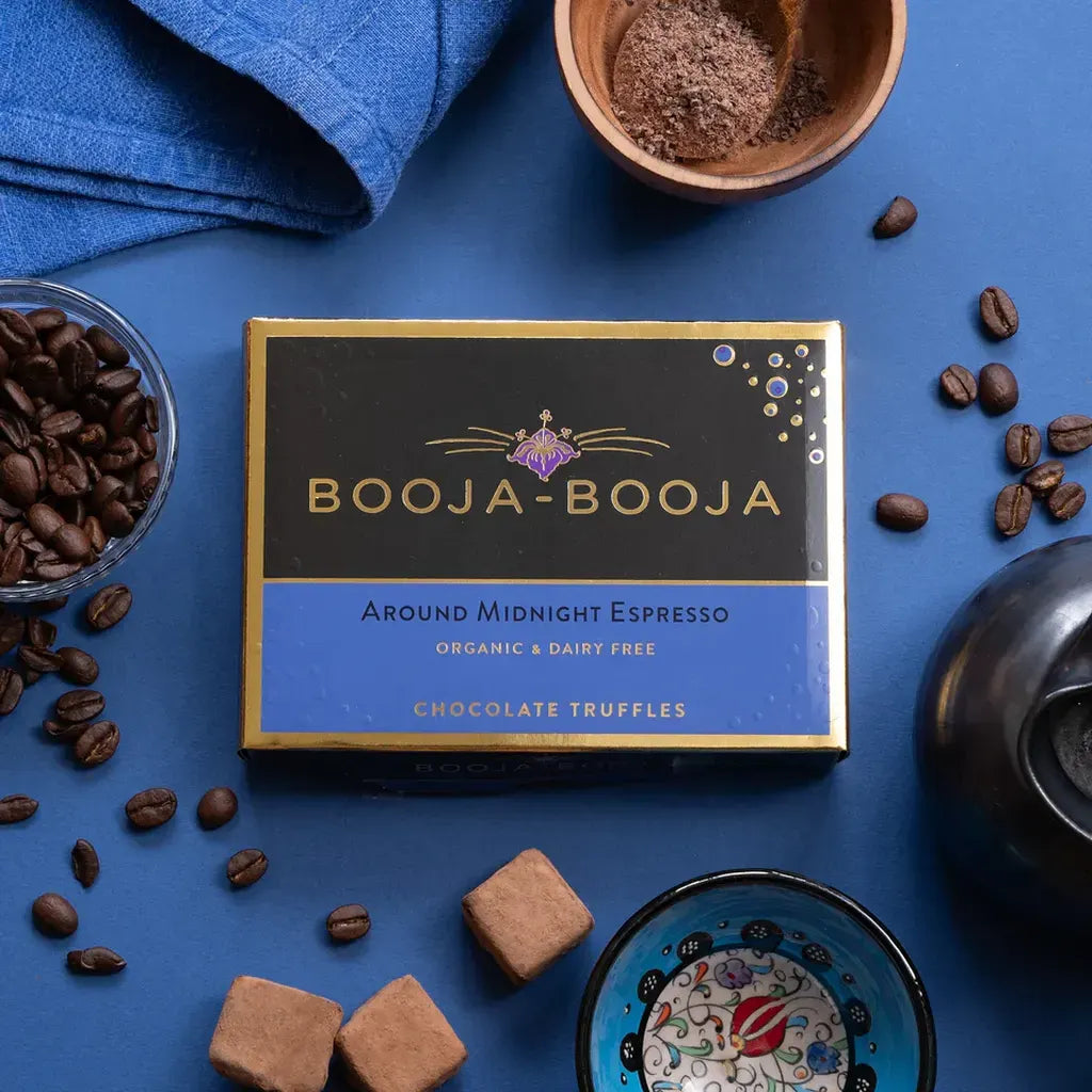 Booja Booja Organic Around Midnight Espresso Eight Truffles Front Lifestyle
