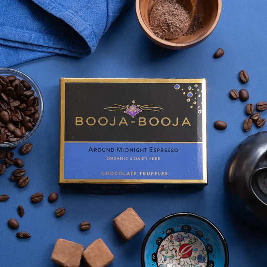 Booja Booja Organic Around Midnight Espresso Eight Truffles Front Lifestyle