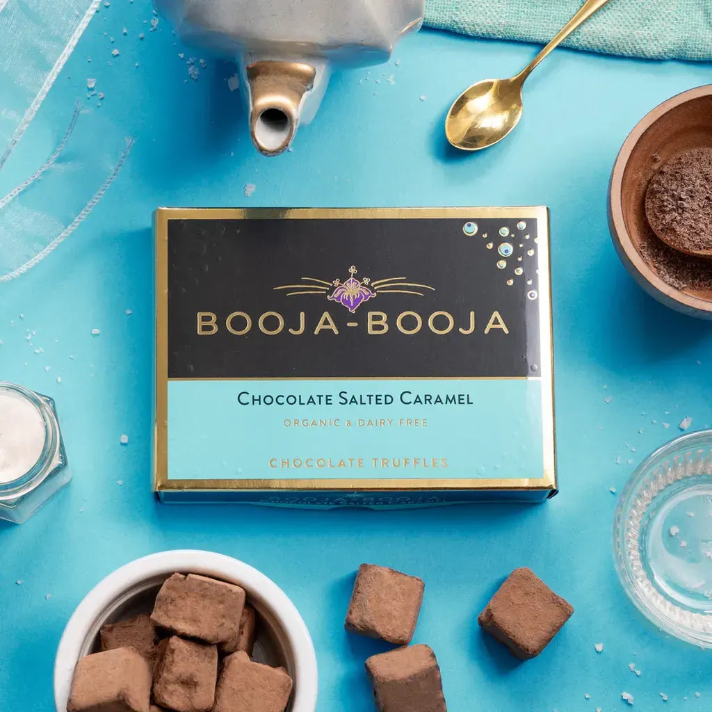 Booja Booja Organic Salted Caramel Eight Truffles Front Lifestyle
