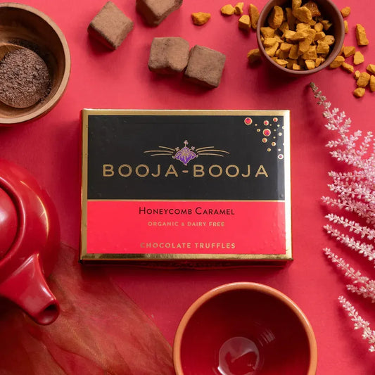 Booja Booja Organic Honeycomb Caramel Eight Truffles Front Lifestyle