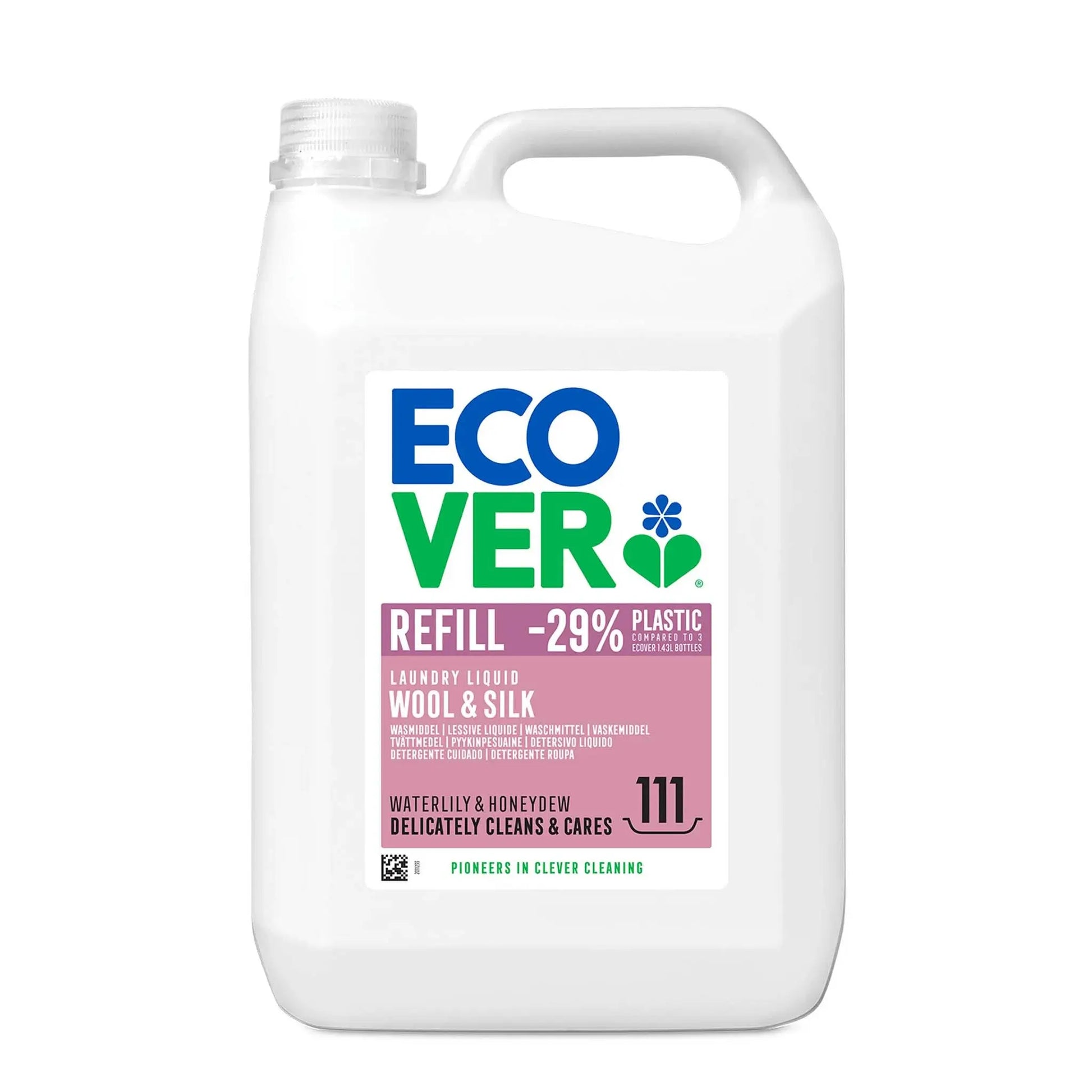 Ecover Delicate Wool & Silk Laundry Liquid waterlily & honeydew 5 Litre refill bottle.