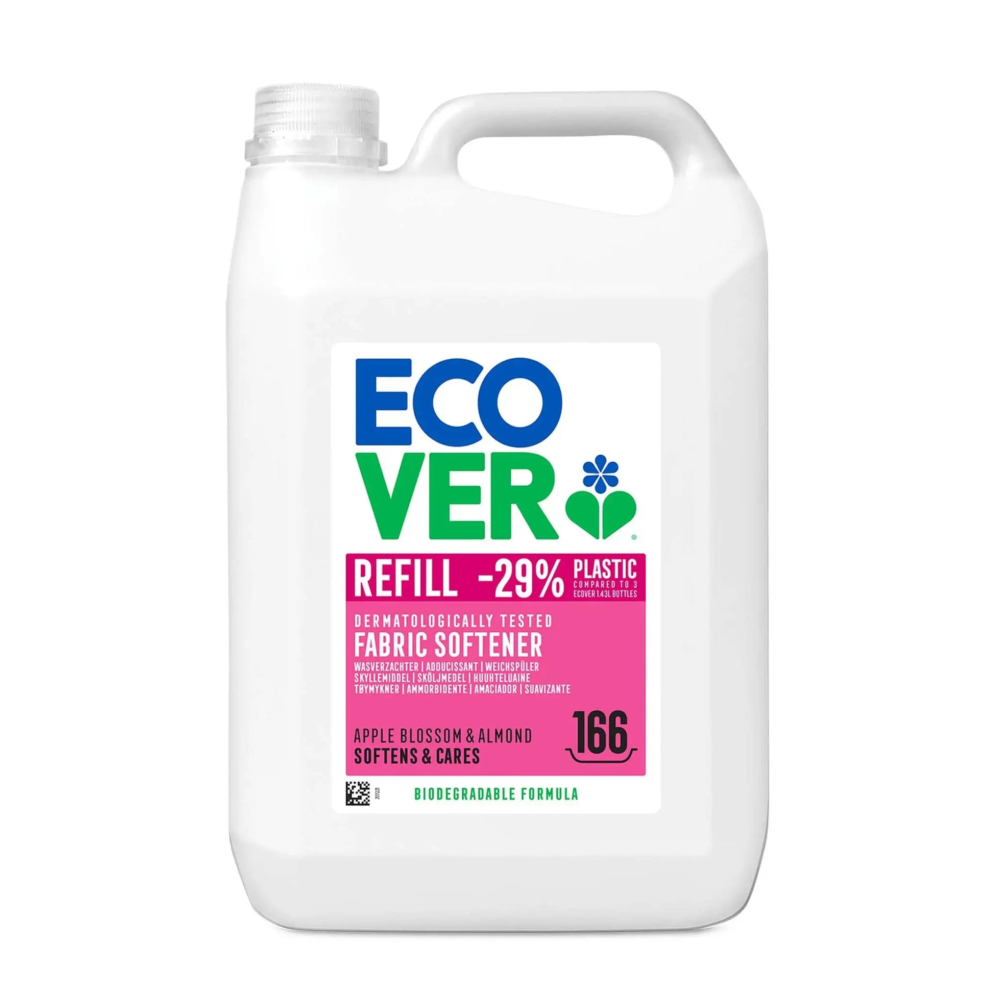 Ecover Fabric Softener Apple Blossom & Almond 5 Litre refill bottle.