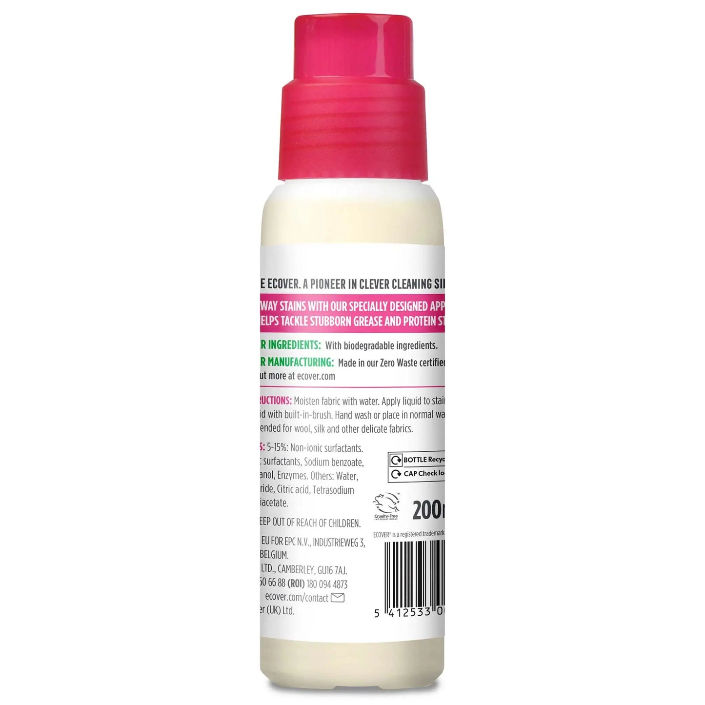 Ecover Stain Remover 200ml back label.