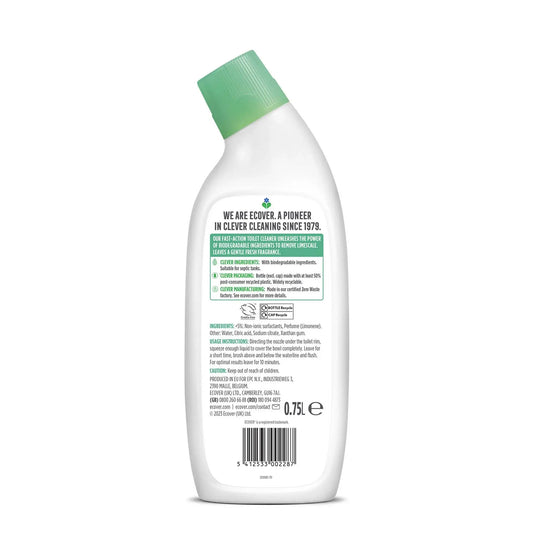Ecover Toilet Cleaner pine & mint 750ml bottle back label.