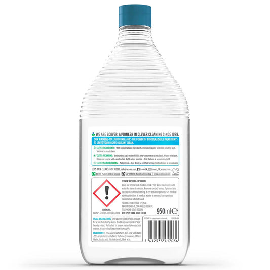 Ecover Washing-Up Liquid Chamomile & Clementine 950ml bottle back label.