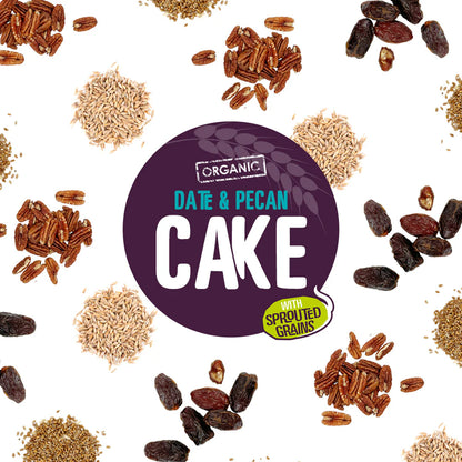 Everfresh date & pecan cake label with ingredients on a white background.